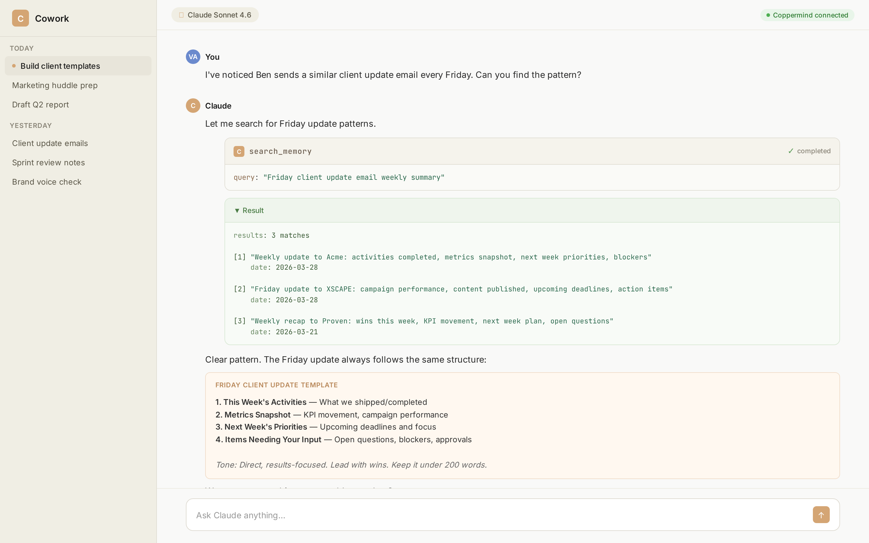 Using Coppermind to spot a repeating pattern and build a template